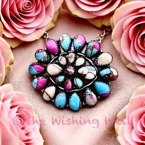 Cotton Candy Statement Boho Sterling Silver Pendant 2” WOW!